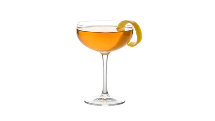 Golden cocktail in a coupe glass with lemon twist (1)
