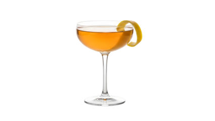 Golden cocktail in a coupe glass with lemon twist (1)