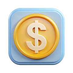 Obraz premium 3D Rendered Blue Icon with Gold Coin and White Dollar Sign symbol