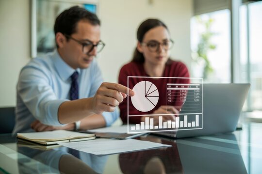 Business Team Analyzing Financial Data on Laptop with Pie Chart, Business Strategy Concept.