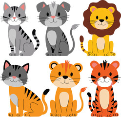 cat, dog, lion, tiger vector on white background