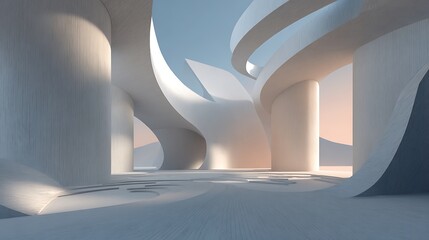 Abstract architectural interior with soft light and curved forms