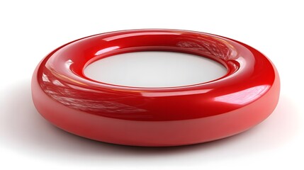 Red oval shaped object with white center on white background