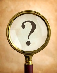 Antique magnifying glass with a question mark