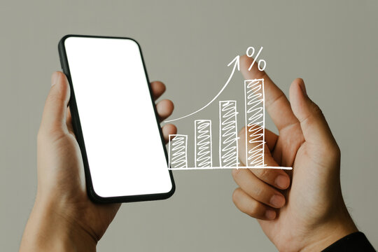 Mobile phone business growth chart and financial success concept for investment and marketing strategy