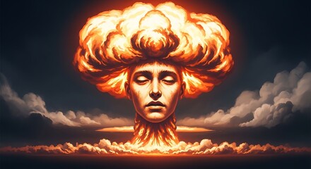 Woman Face Nuclear Explosion Apocalypse Surreal Art.