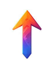 A vibrant, upward-pointing arrow rendered in a gradient of orange, yellow, and blue, appearing as a stylized gemstone or crystal