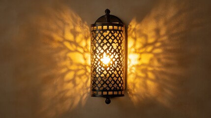 Vintage decorative wall sconce with intricate patterns and a warm, inviting glow