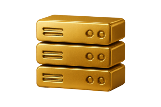 Server Stack: An isolated image showcasing a gold-colored server stack with a clean and professional aesthetic, highlighting concepts of data management and digital storage.