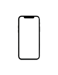 A sleek, black smartphone with a blank white screen, displayed against a black background, showcasing its minimalist design