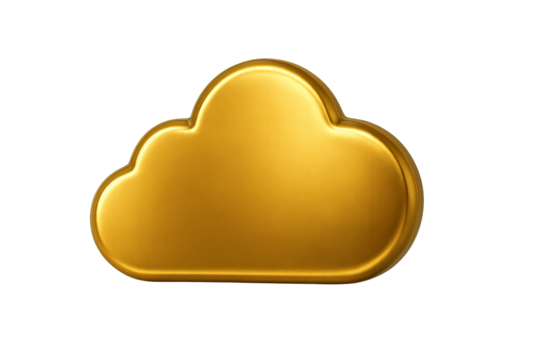 Golden Cloud Icon: A radiant, golden cloud icon symbolizes data storage, weather, and the boundless possibilities of the digital world. This photorealistic image embodies the essence of innovation.