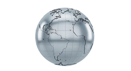 Isolated metallic globe with continents and longitude and latitude grid, global business
