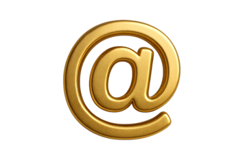 Golden Email Symbol: a realistic 3D rendering of a radiant golden at symbol, a universal emblem of electronic communication. It's a visual representation of connectivity, networking.