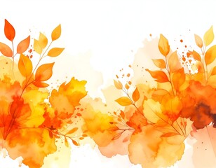 Watercolor autumn leaves background with orange and yellow hues