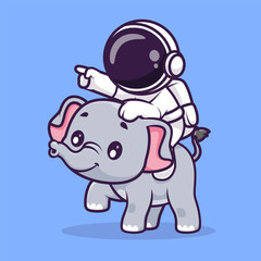 Cute Astronaut Riding Elephant Cartoon