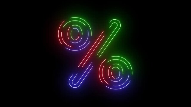 Glowing Neon Percent Sign for a Retail Sale, Discount Promotion, or Financial Interest Rate Animation

