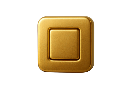 Golden Square Button: A close-up of an elegant, golden square button with a recessed central square, embodying modern simplicity and digital interface.