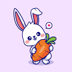 Cute Rabbit Holding Carrot Cartoon 