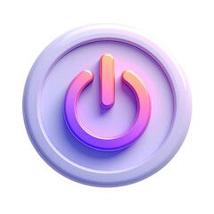 A vibrant, gradient-filled power button icon,  3D-rendered, sits within a subtly raised, circular frame.  The button displays a soft, pastel color scheme
