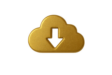 Fototapeta premium Golden Cloud Download Icon: A sleek, photorealistic golden cloud icon, a symbol of data transfer and digital accessibility.