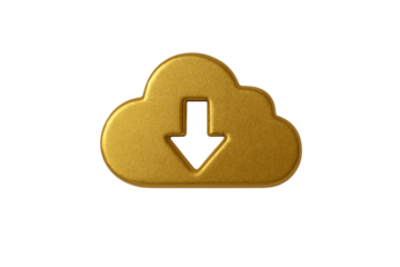 Golden Cloud Download Icon: A sleek, photorealistic golden cloud icon, a symbol of data transfer and digital accessibility.