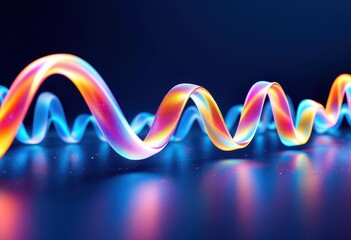 A dynamic spiral ribbon of iridescent colors, creating an abstract and luminous visual effect on a dark background.