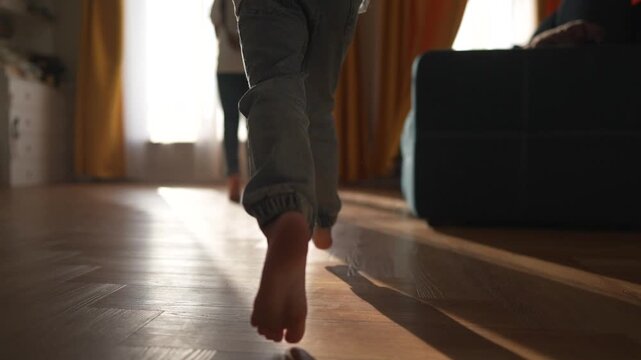 Children running down corridor at home. happy family kid dream concept. group of kids running around a house together. a group of children running together in a corridor near a house lifestyle.