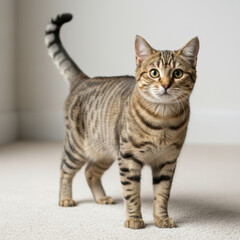 Obraz premium Brown Tabby Cat Standing Indoors 