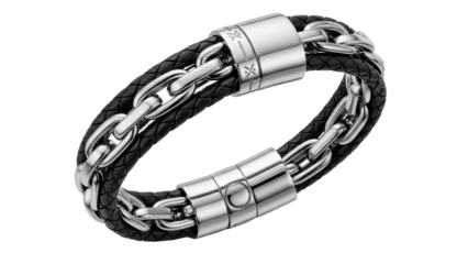 Men's Leather Steel Chain Bracelet
