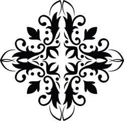 Ornamental Floral Design A classic black and white floral design element featuring elegant, curved leaves and intricate detailing. Perfect for use in decorative borders, logos