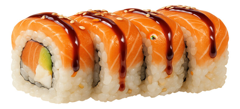 Tempura roll with a golden-brown crust, accompanied by a small bowl of ponzu sauce on a bamboo serving board.