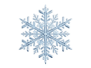A beautiful blue snowflake isolated on transparent background
