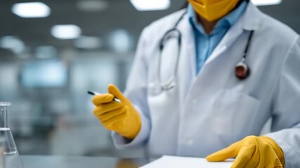 Research scientists conduct experiments in a modern lab and analyze data in protective equipment - Powered by Adobe