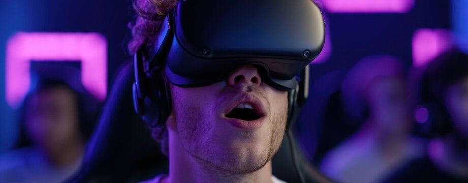 The Young Gamer Immersed in an Exciting Virtual Reality Experience