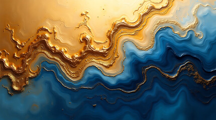 Fototapeta premium Luxury Abstract Fluid Art Background with Swirls of Gold, Blue, and White Marble Texture