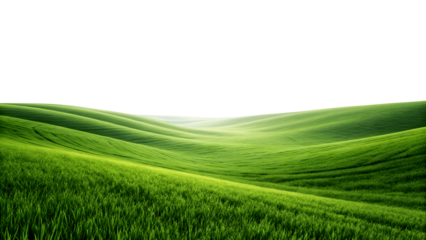 Rolling green hills stretch into the distance on white isolated on transparent background