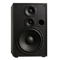 Fototapeta premium Pair of black audio speakers on a transparent background. Music. Stage. Advertisement. Design.