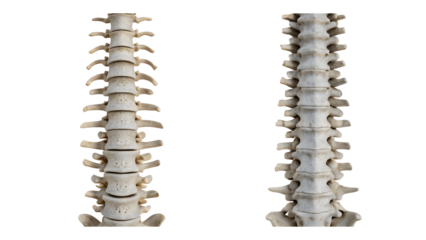 Human spine isolated on transparent background shows vertebrae