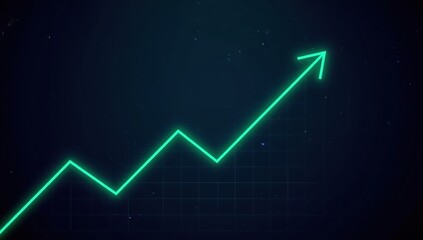 A vibrant, upward-trending line graph displays a positive, progressive momentum against a dark background.