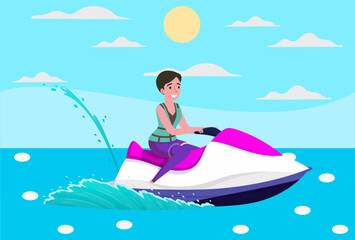 Jet Sprint Boat Racing Concept Illustration Vector Style