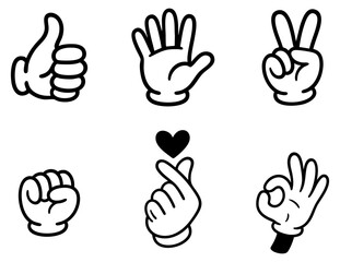 Cartoon Hand Gesture Icons Collection with Various Finger Signs