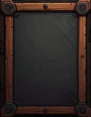 Dark gray, rectangular plaque framed in a light brown wooden border with metal accents