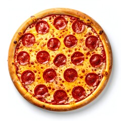 Round pepperoni pizza, cheesy topping,  delicious