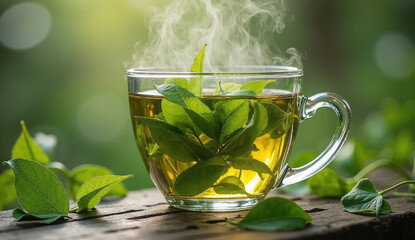 Refreshing Green Tea in a Glass Cup