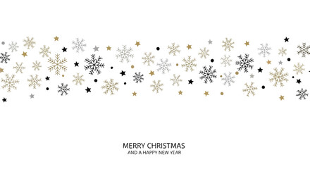 Sparkling festive snowflakes and stars create a dynamic border, perfect for elegant holiday and New Year celebrations