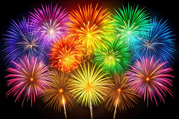 Fireworks burst in vibrant rainbow colors 