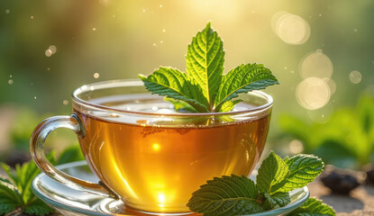 Fresh Mint Tea in a Glass Cup, Perfect for a Relaxing Afternoon