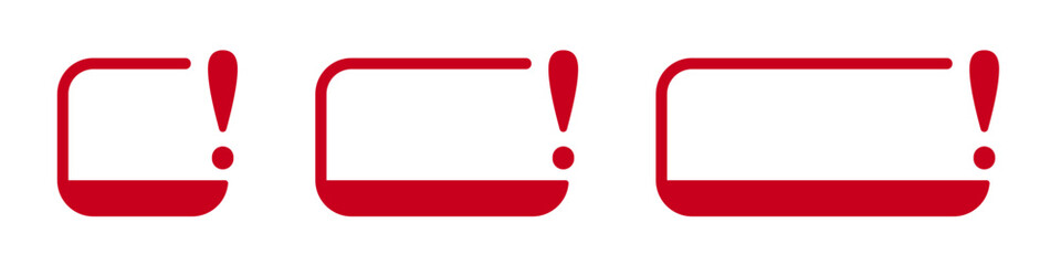 Red exclamation mark icon variations in rounded frames.