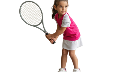 Athletic Girl with Tennis Racket Isolated on White
