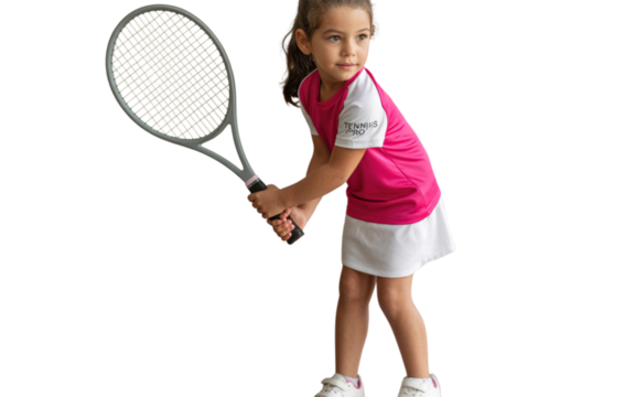  Athletic Girl with Tennis Racket Isolated on White
